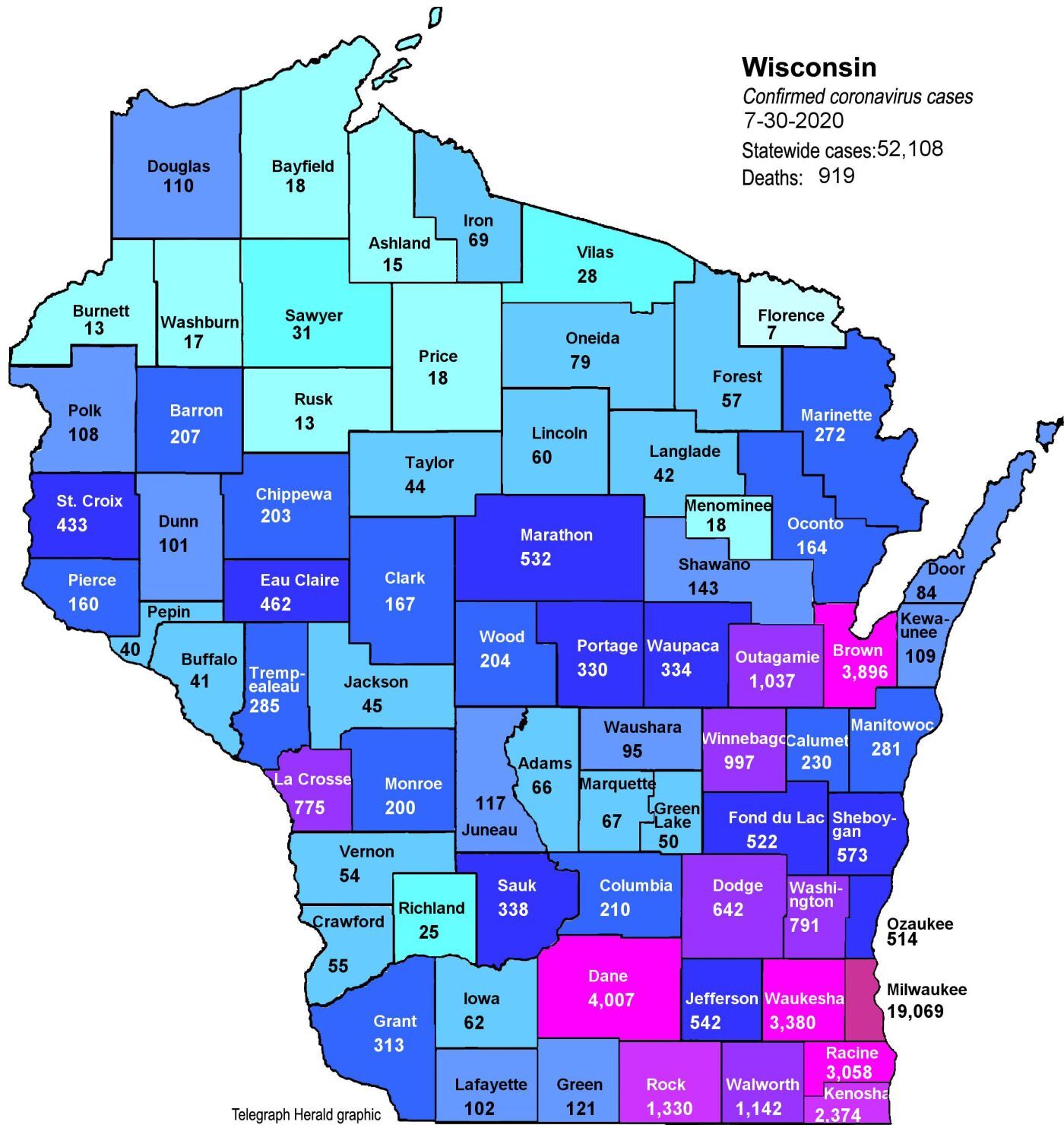 Where is COVID in Wisconsin? (7-30-20)